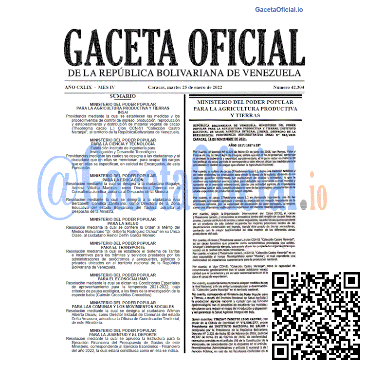 Gaceta Oficial 42304 del 25 enero 2022