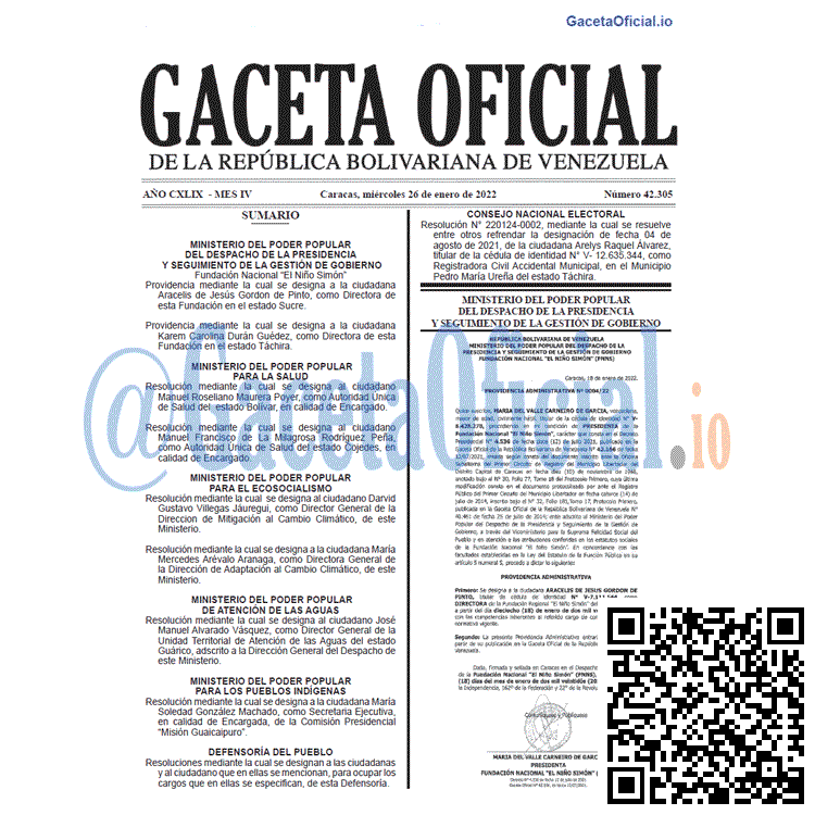 Gaceta Oficial 42305 del 26 enero 2022 Gaceta Oficial 42305 del 26 enero 2022
