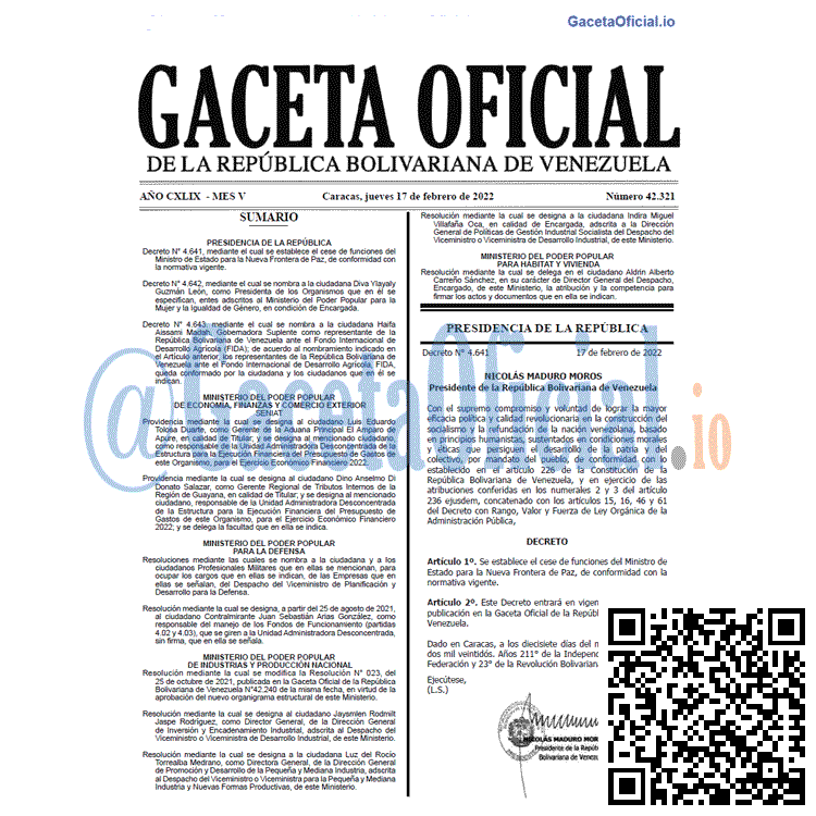 Gaceta Oficial 42321 del 17 febrero 2022 Gaceta Oficial 42321 del 17 febrero 2022