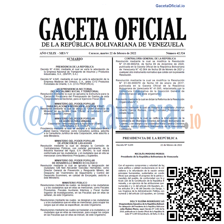 Gaceta Oficial 42324 del 22 febrero 2022 Gaceta Oficial 42324 del 22 febrero 2022