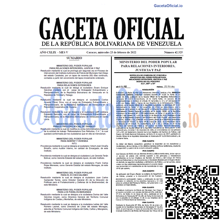 Gaceta Oficial 42325 del 23 febrero 2022 Gaceta Oficial 42325 del 23 febrero 2022
