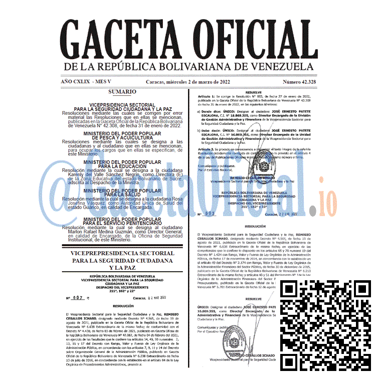 Gaceta Oficial 42328 del 2 marzo 2022 Gaceta Oficial 42328 del 2 marzo 2022