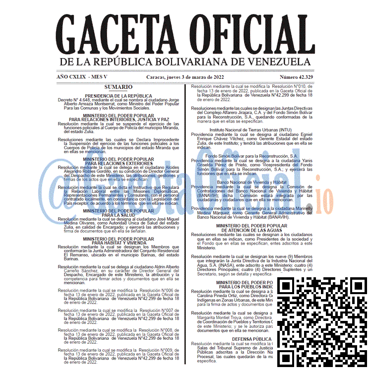 Gaceta Oficial 42329 del 3 marzo 2022 Gaceta Oficial 42329 del 3 marzo 2022