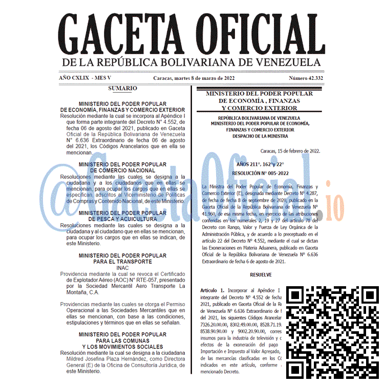 Gaceta Oficial 42332 del 8 marzo 2022 Gaceta Oficial 42332 del 8 marzo 2022