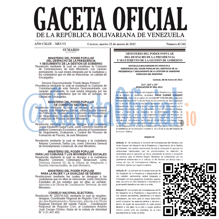 Gaceta Oficial 42342 del 22 marzo 2022