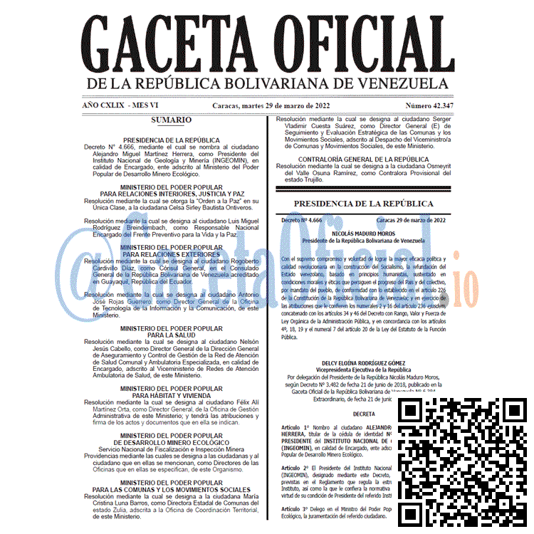 Gaceta Oficial 42347 del 29 marzo 2022
