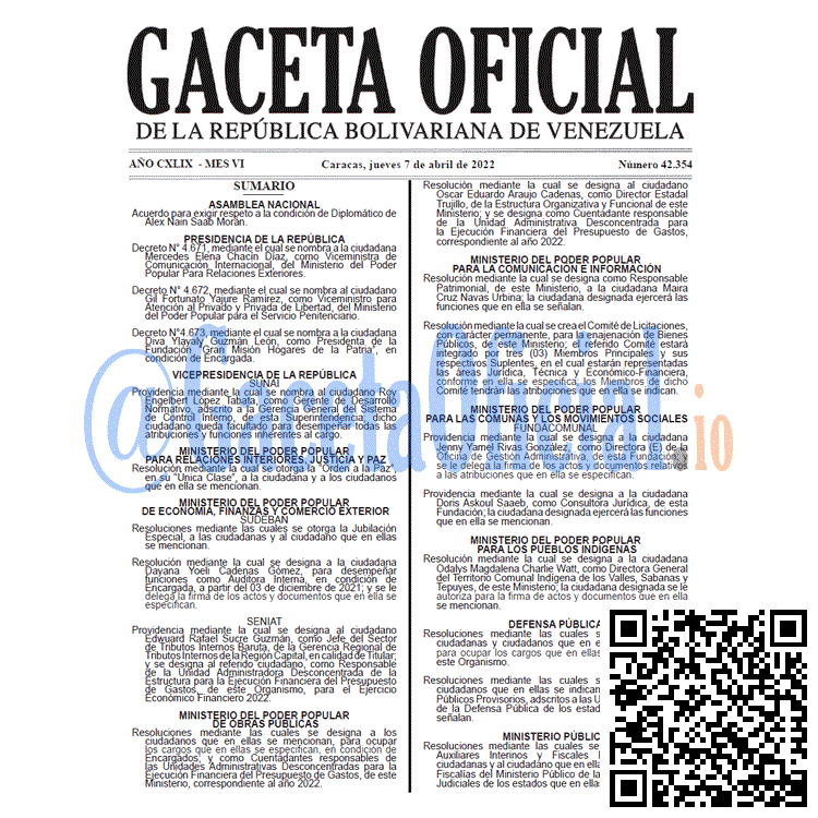 Gaceta Oficial 42354 del 7 abril 2022 Gaceta Oficial 42354 del 7 abril 2022