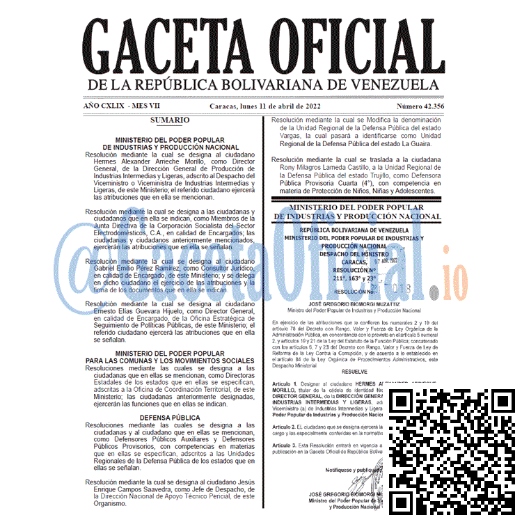 Gaceta Oficial 42356 del 11 abril 2022