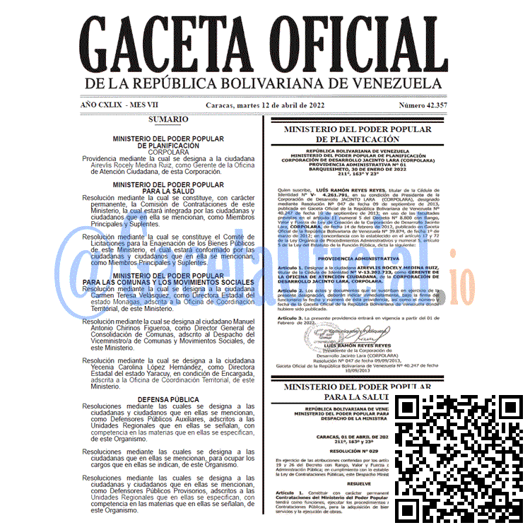 Gaceta Oficial 42357 del 12 abril 2022 Gaceta Oficial 42357 del 12 abril 2022