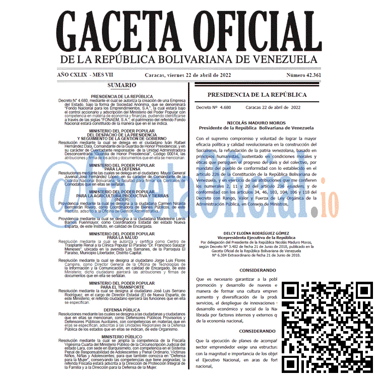 Venezuela Gaceta Oficial 42361 del 221 abril 2022 Venezuela Gaceta Oficial 42361 del 22 abril 2022