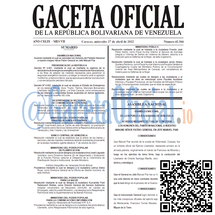 Venezuela Gaceta Oficial 42364 del 27 abril 2022 Venezuela Gaceta Oficial 42364 del 27 abril 2022