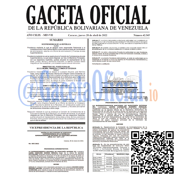Venezuela Gaceta Oficial 42365 del 28 abril 2022 Venezuela Gaceta Oficial 42365 del 28 abril 2022