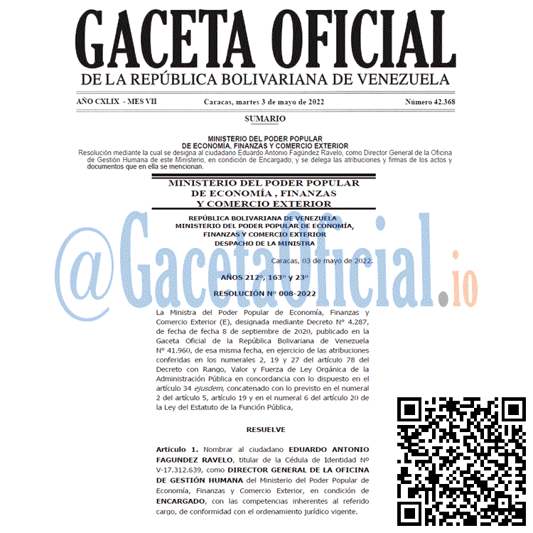 Venezuela Gaceta Oficial 42368 del 3 mayo 2022