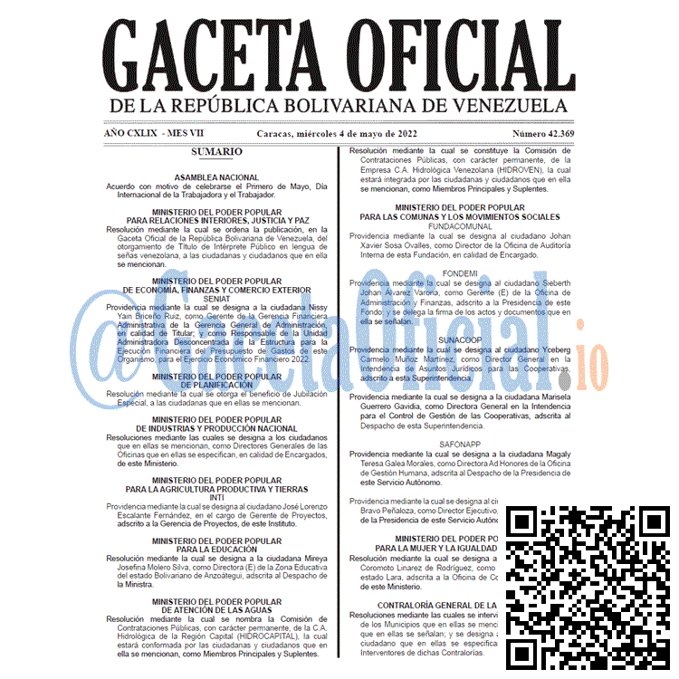 Venezuela Gaceta Oficial 42369 del 4 mayo 2022