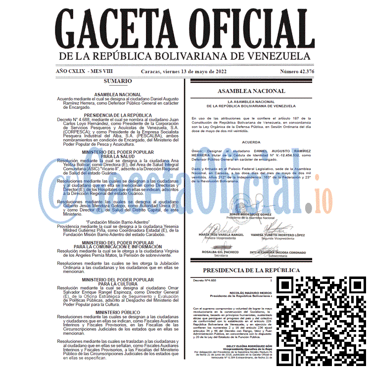 Venezuela Gaceta Oficial 42376 del 13 mayo 2022