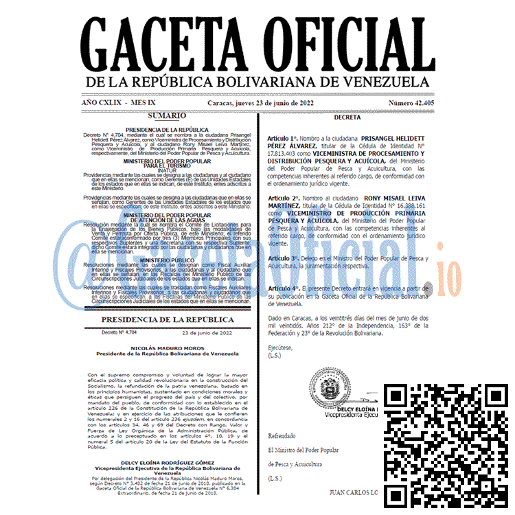Venezuela Gaceta Oficial 42405 del 23 junio 2022