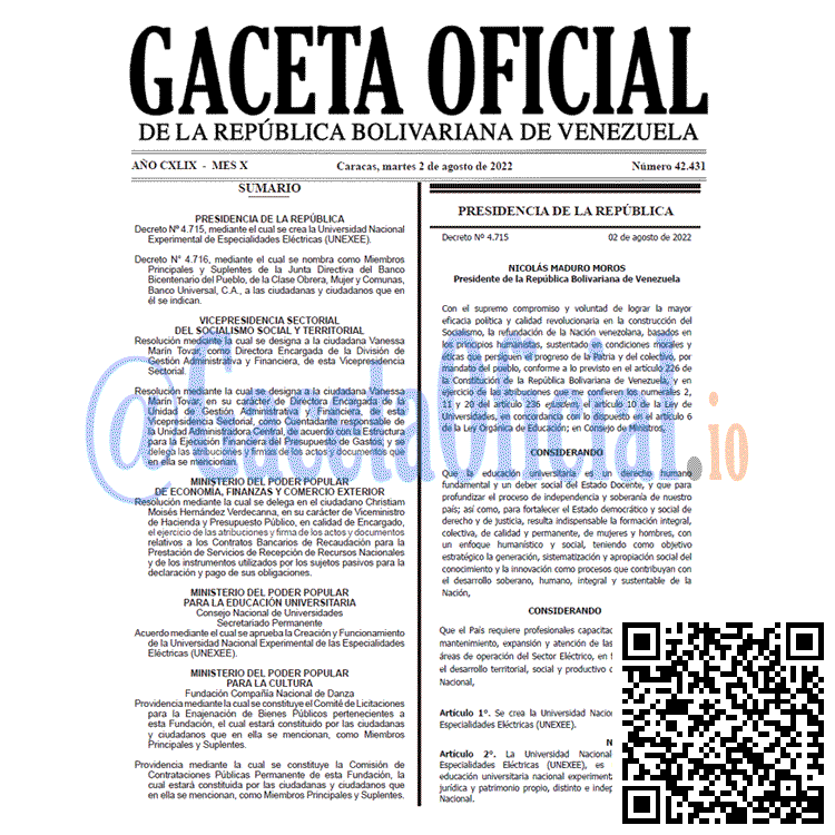 Venezuela Gaceta Oficial 42431 del 2 agosto 2022 Venezuela Gaceta Oficial 42431 del 2 agosto 2022