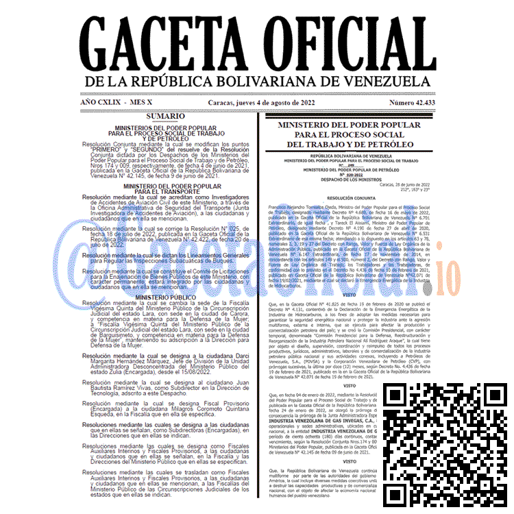 Venezuela Gaceta Oficial 42433 del 4 agosto 2022