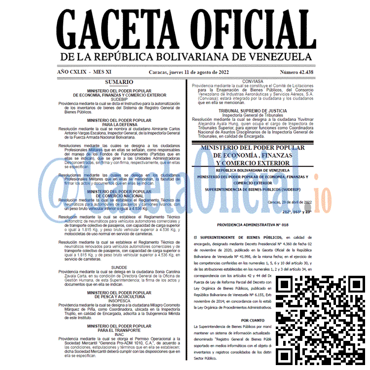 Venezuela Gaceta Oficial 42438 del 11 agosto 2022