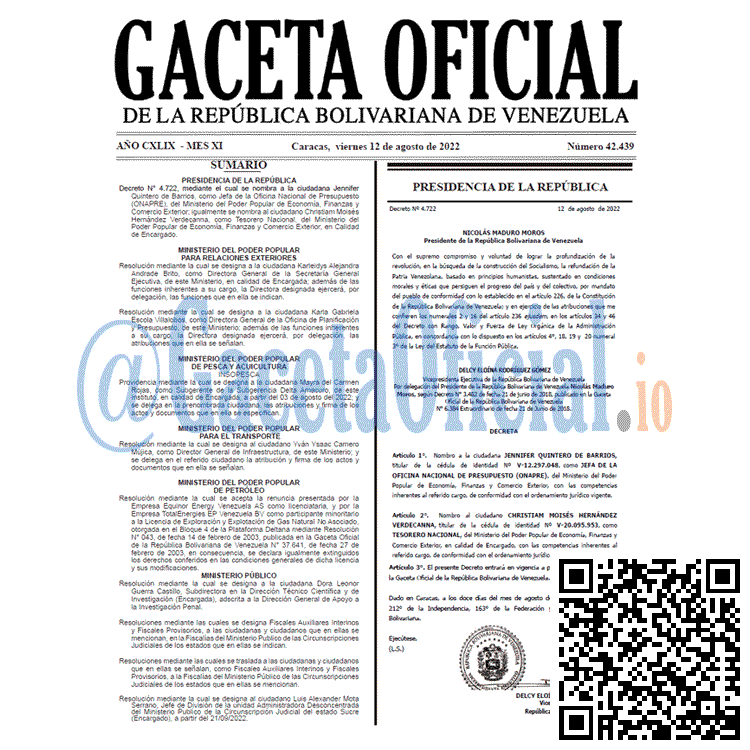 Venezuela Gaceta Oficial 42439 del 12 agosto 2022