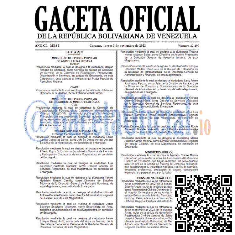 Gaceta Oficial Venezuela #42497 del 3 noviembre 2022