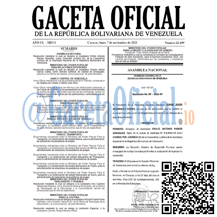Venezuela Gaceta Oficial 42499 del 7 noviembre 2022 Gaceta Oficial Venezuela #42499 del 7 noviembre 2022