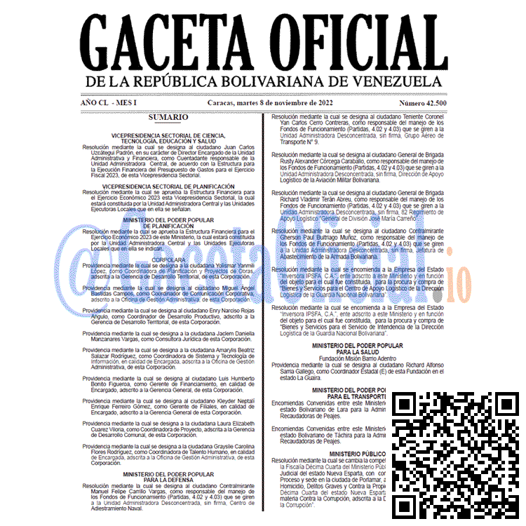 Venezuela Gaceta Oficial 42500 del 8 noviembre 2022 Gaceta Oficial Venezuela #42500 del 8 noviembre 2022