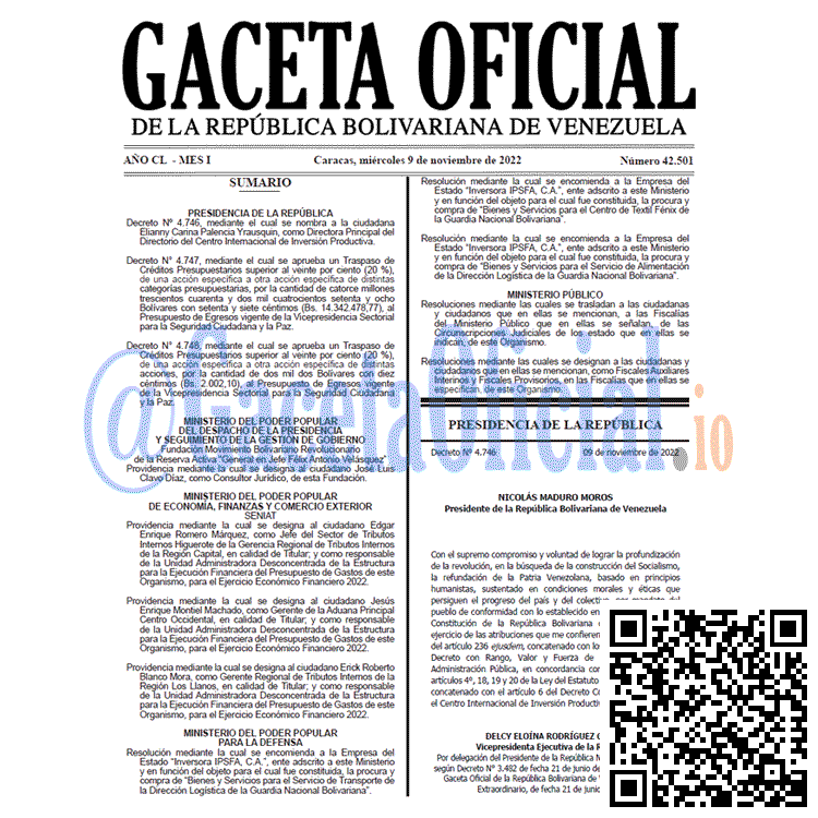 Gaceta Oficial Venezuela #42501 del 9 noviembre 2022