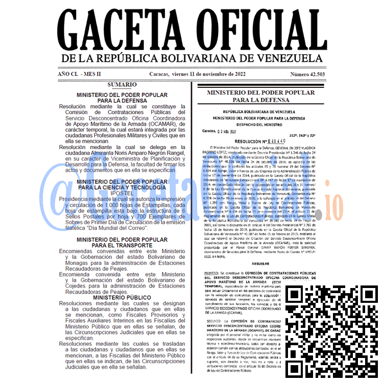 Gaceta Oficial Venezuela #42503 del 11 noviembre 2022