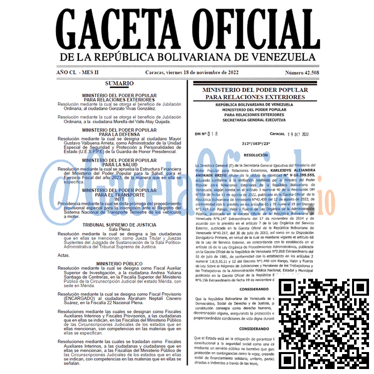 Gaceta Oficial, Gaceta Oficial 42508, Gaceta 42508