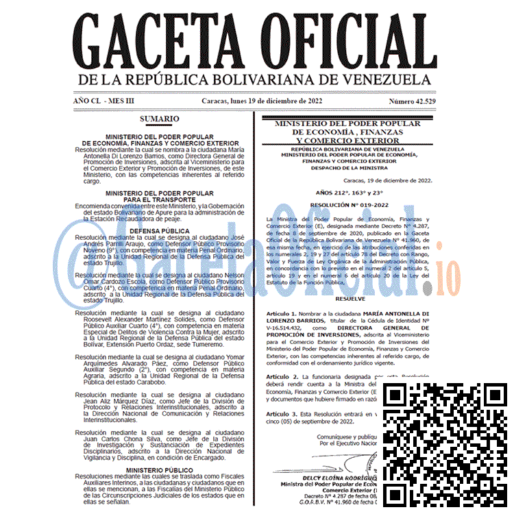 Venezuela Gaceta Oficial 42529 del 19 diciembre 2022 Gaceta Oficial, Gaceta 42529, Gaceta #42529, Gaceta Oficial Venezuela #42529