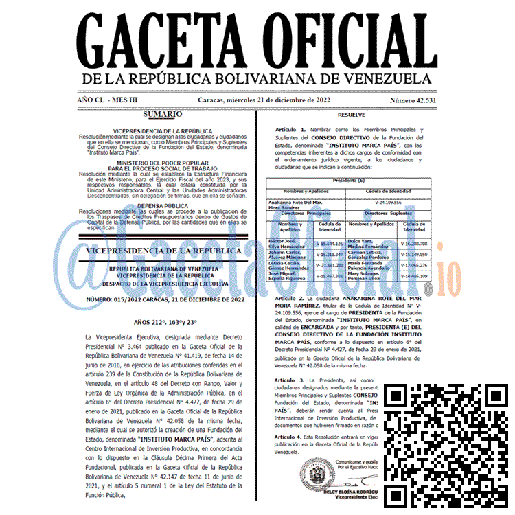 Gaceta Oficial, Gaceta 42531, Gaceta #42531, Gaceta Oficial Venezuela #42531