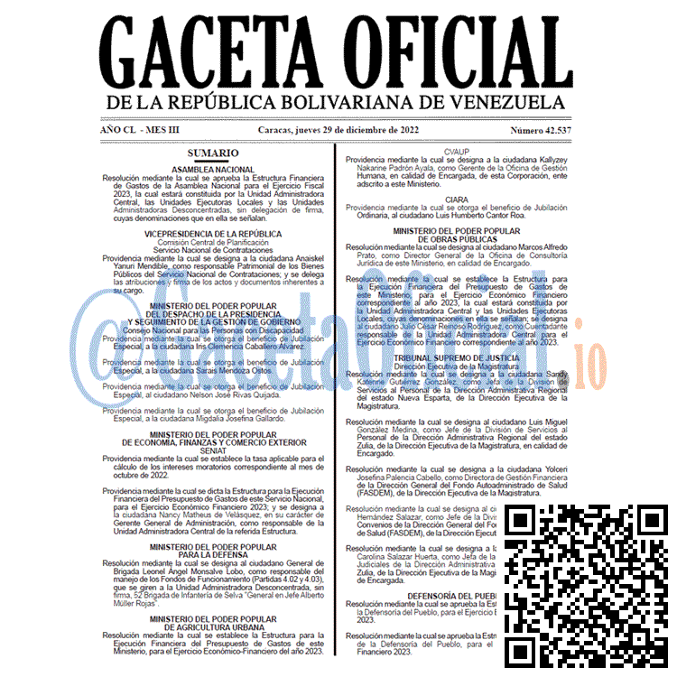 Venezuela Gaceta Oficial 42537 del 29 diciembre 2022 Gaceta Oficial, Gaceta 42537, Gaceta #42537, Gaceta Oficial Venezuela #42537