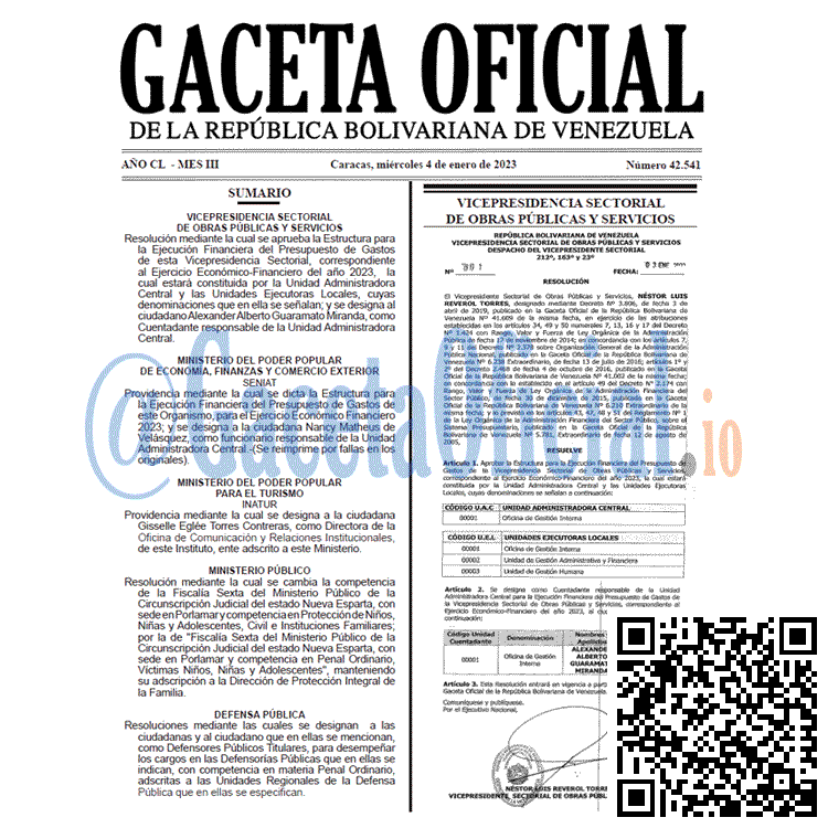 Gaceta Oficial, Gaceta 42541, Gaceta #42541, Gaceta Oficial Venezuela #42541