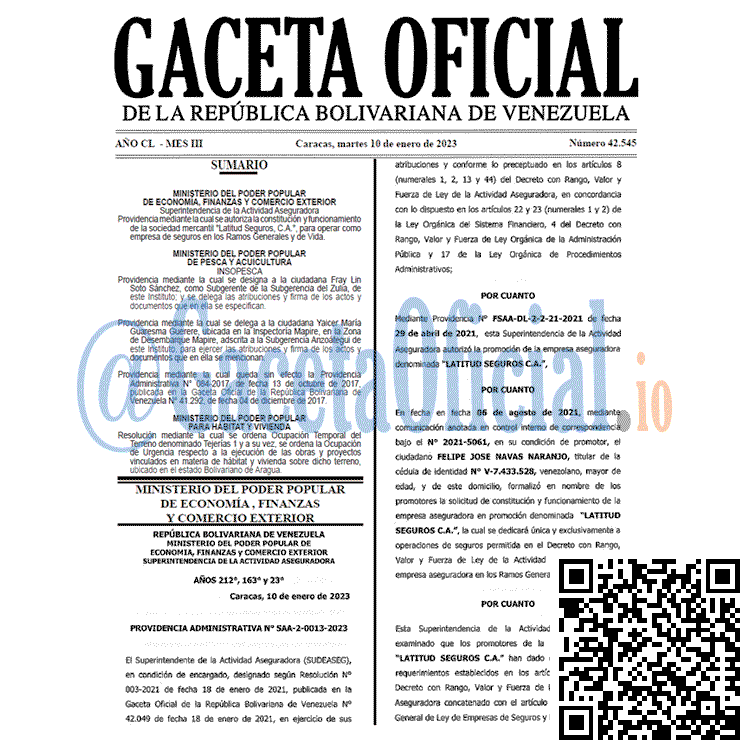 Gaceta Oficial, Gaceta 42545, Gaceta #42545, Gaceta Oficial Venezuela #42545