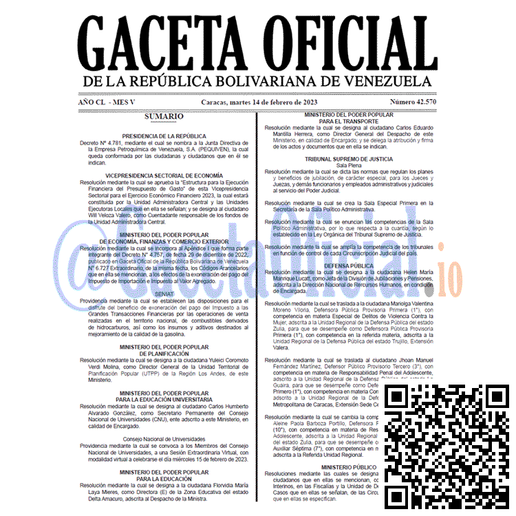 Venezuela Gaceta Oficial 42570 del 14 febrero 2023 Gaceta Oficial, Gaceta 42570, Gaceta #42570, Gaceta Oficial Venezuela #42570