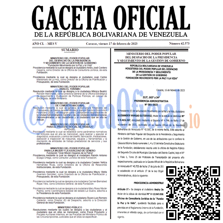 Gaceta Oficial, Gaceta 42573, Gaceta #42573, Gaceta Oficial Venezuela #42573