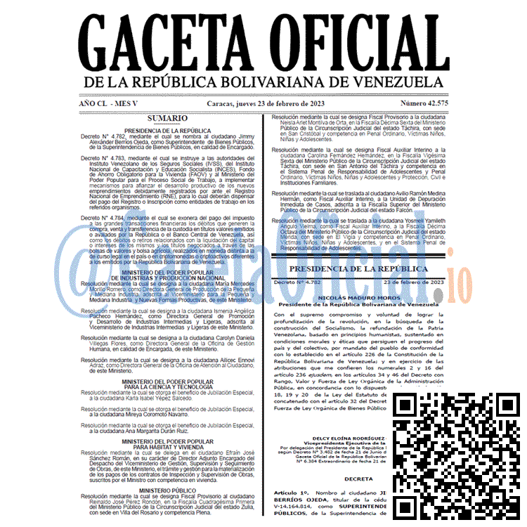 Gaceta Oficial, Gaceta 42575, Gaceta #42575, Gaceta Oficial Venezuela #42575