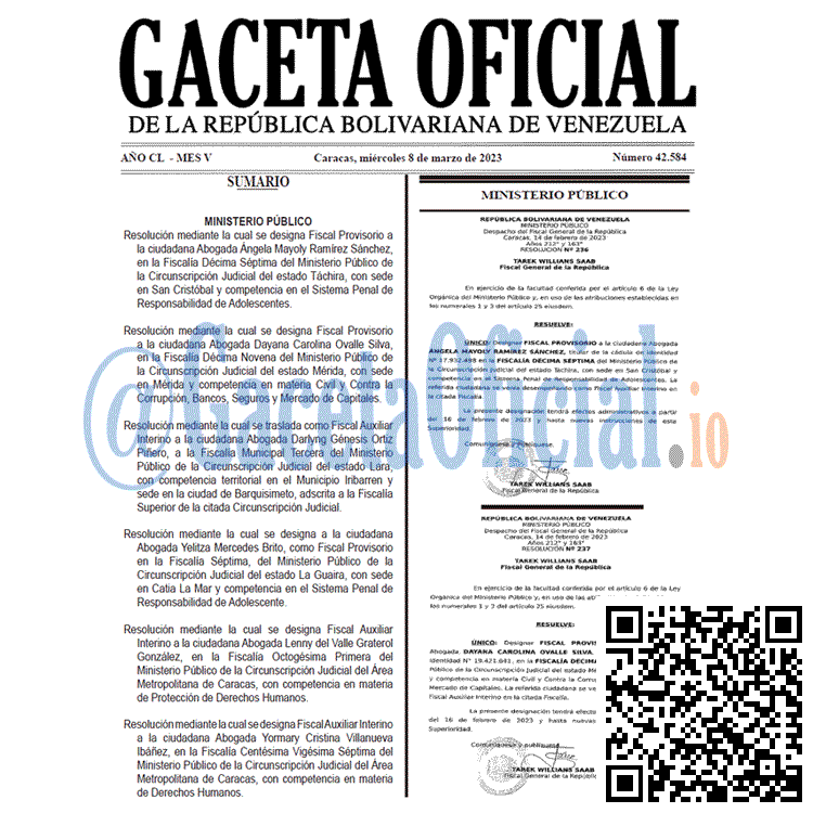 Gaceta Oficial, Gaceta 42584, Gaceta #42584, Gaceta Oficial Venezuela #42584