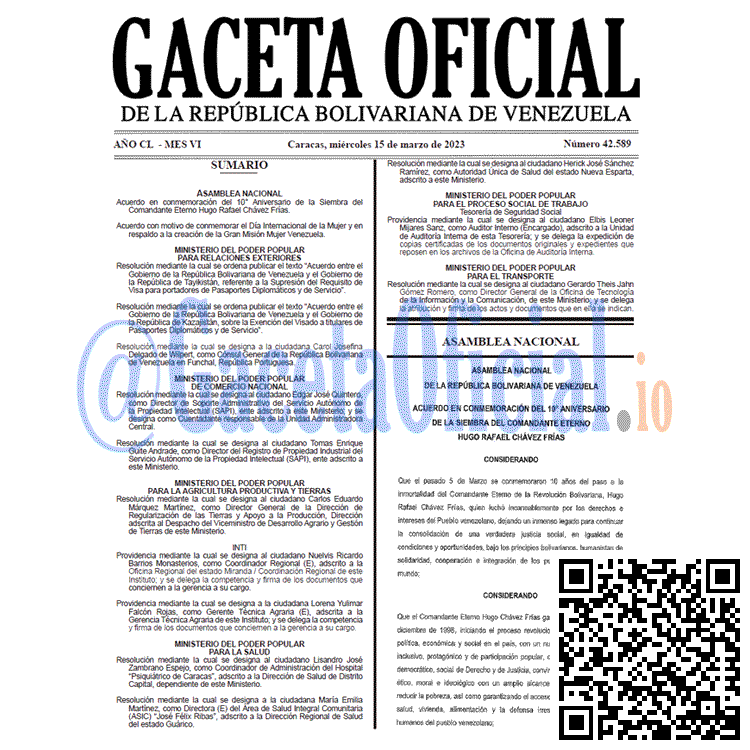 Gaceta Oficial, Gaceta 42589, Gaceta #42589, Gaceta Oficial Venezuela #42589