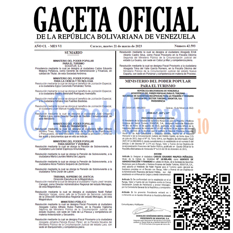 Venezuela Gaceta Oficial 42593 del 21 marzo 2023 Gaceta Oficial, Gaceta 42593, Gaceta #42593, Gaceta Oficial Venezuela #42593