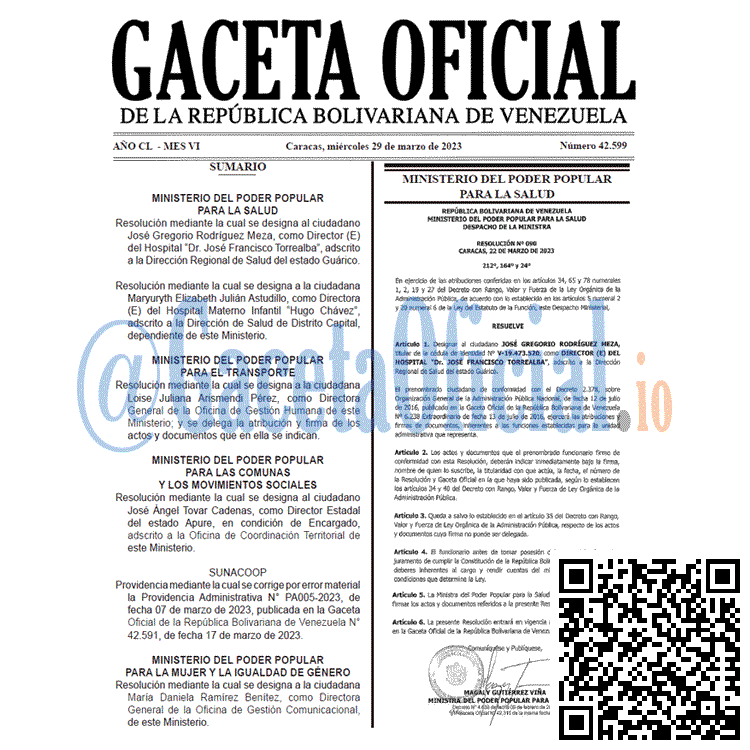 Gaceta Oficial, Gaceta 42599, Gaceta #42599, Gaceta Oficial Venezuela #42599