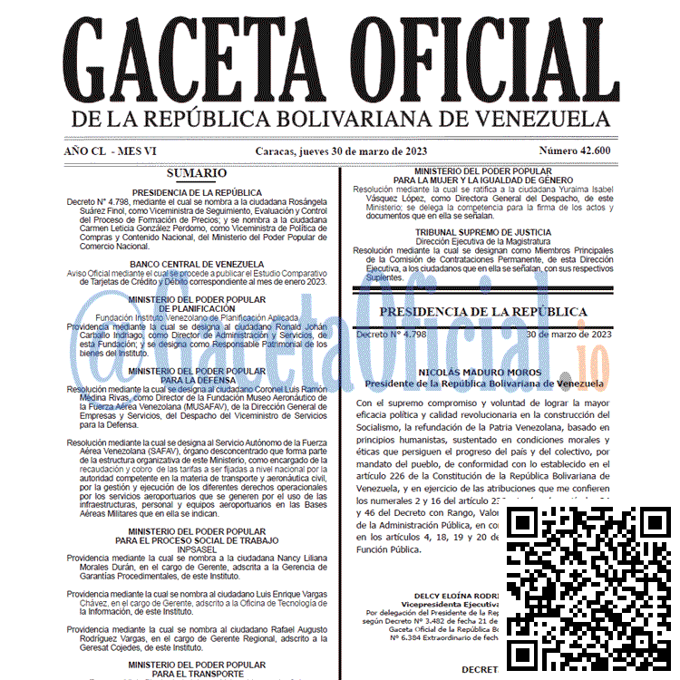 Gaceta Oficial, Gaceta 42600, Gaceta #42600, Gaceta Oficial Venezuela #42600