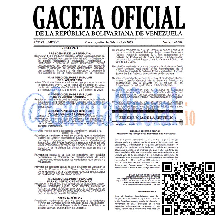 Gaceta Oficial, Gaceta 42604, Gaceta #42604, Gaceta Oficial Venezuela #42604