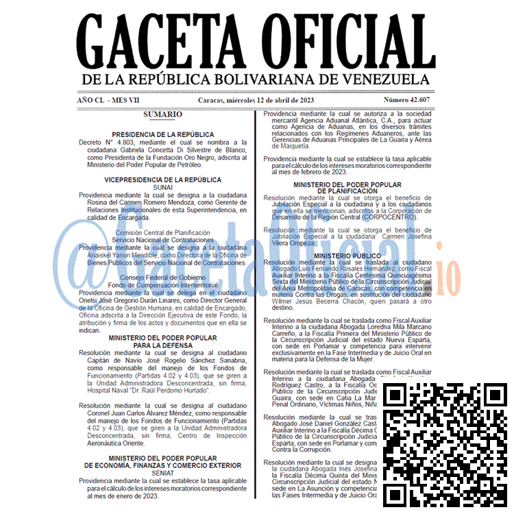 Gaceta Oficial, Gaceta 42607, Gaceta #42607, Gaceta Oficial Venezuela #42607