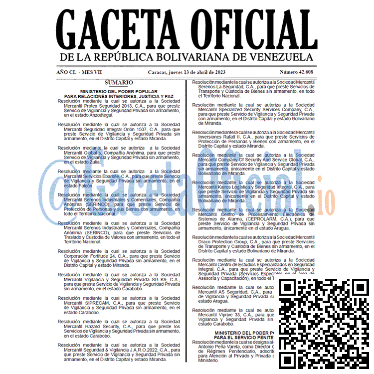 Gaceta Oficial, Gaceta 42608, Gaceta #42608, Gaceta Oficial Venezuela #42608