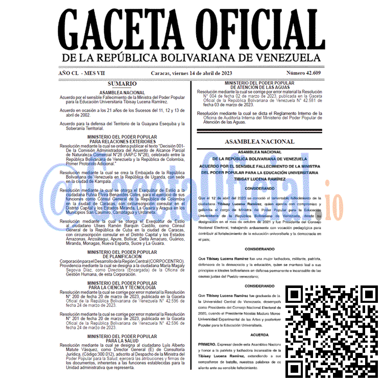 Gaceta Oficial, Gaceta 42609, Gaceta #42609, Gaceta Oficial Venezuela #42609