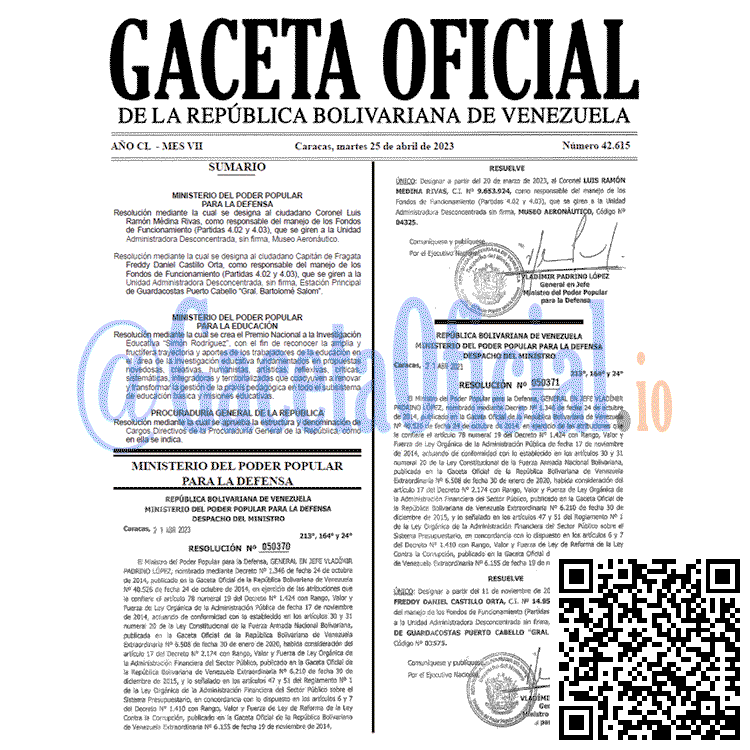 Gaceta Oficial, Gaceta 42615, Gaceta #42615, Gaceta Oficial Venezuela #42615