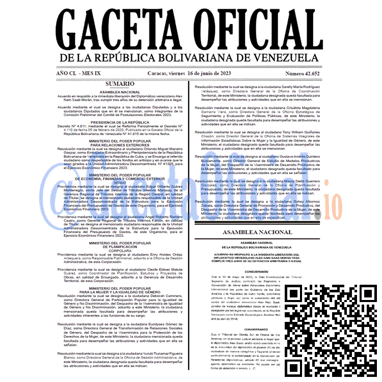 Venezuela Gaceta Oficial 42652 del 16 junio 2023 Gaceta Oficial, Gaceta 42652, Gaceta 42652 HD, Gaceta #42652, Gaceta Oficial Venezuela #42652