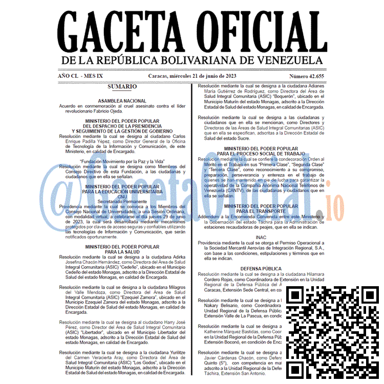Venezuela Gaceta Oficial 42655 del 21 junio 2023 Gaceta Oficial, Gaceta 42655, Gaceta 42655 HD, Gaceta #42655, Gaceta Oficial Venezuela #42655